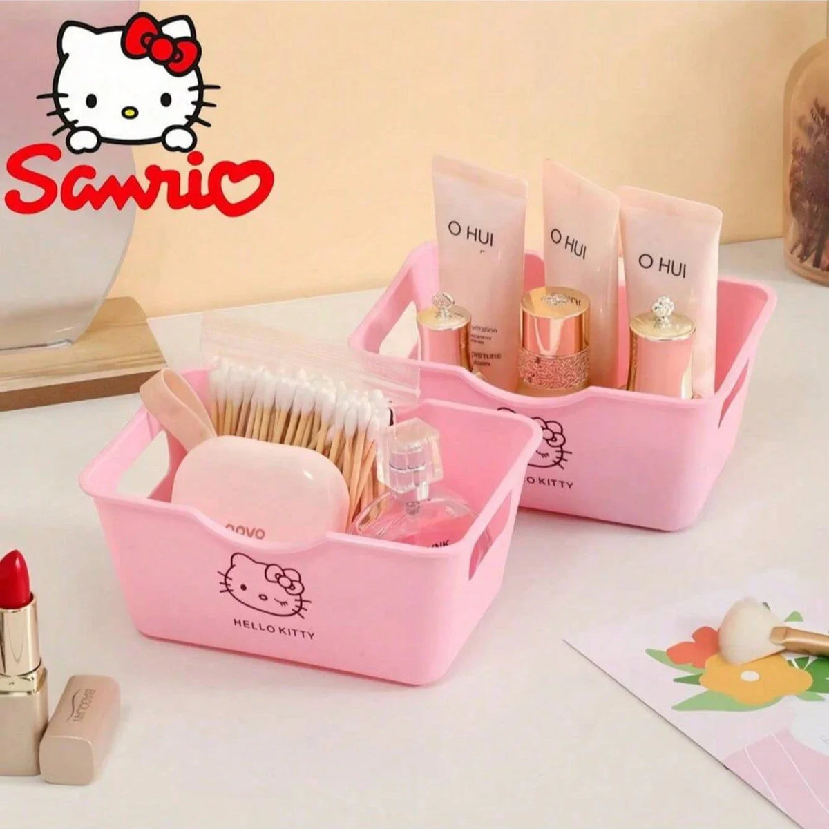 Hello Kitty Desktop Storage Basket | Cute Desk Organizer Desktop Storage Basket Qme