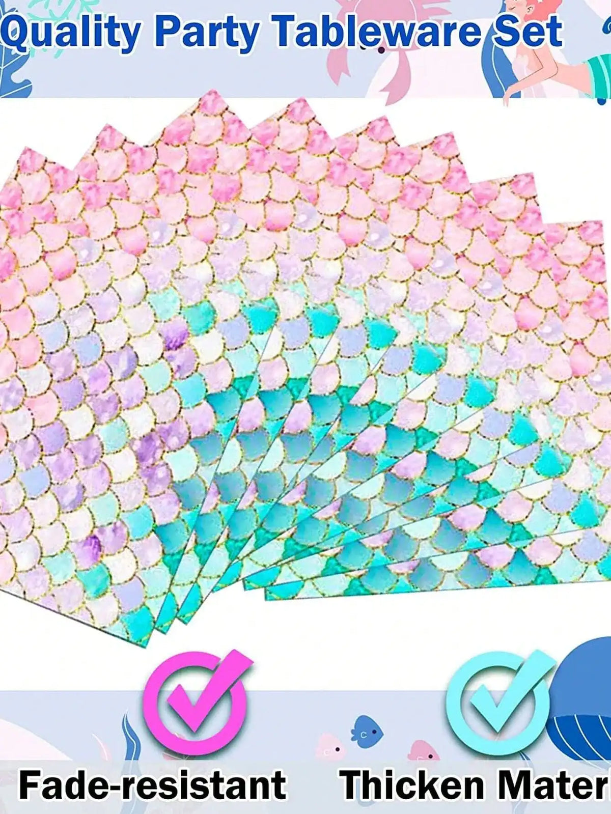 50-Piece Reusable Mermaid Party Cutlery Set | Table Decor Party Cutlery Set Qme