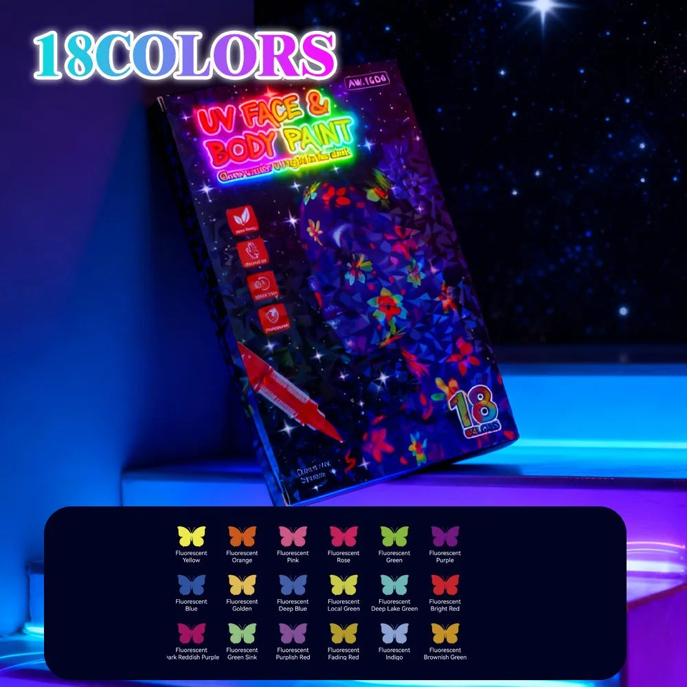Luminous Face Paint Pens – 8, 12 & 18 Color Glow Sets Face Paint Pen Set Qme