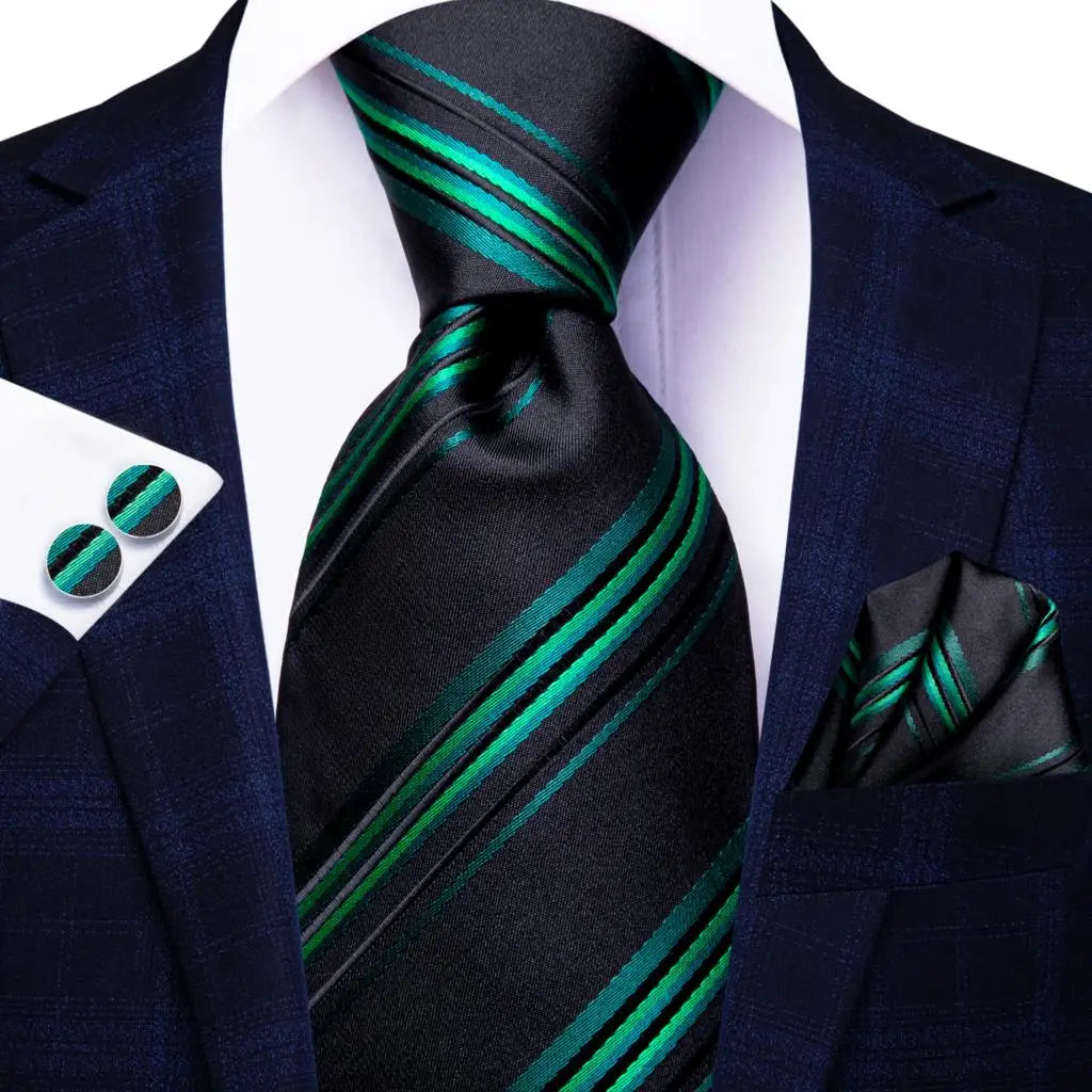 Jacquard Peacock Blue Wedding Tie, Hanky & Cufflinks Set