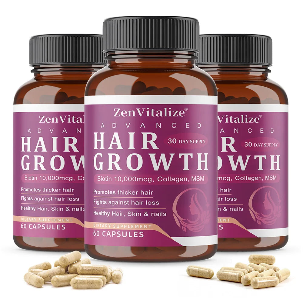 ZENVITALIZE Biotin & Collagen Hair Growth Supplements – Unisex Hair Growth Supplement Qst 60 count-3bottle