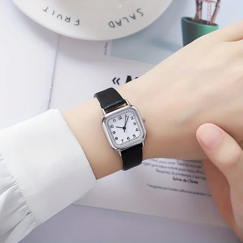 Women's Square Analog Quartz Watch – PU Leather Strap, 5 Colors Analog Quartz Watch Qme