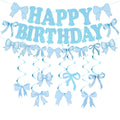 Bow Happy Birthday Banner & Flag Party Decoration Set Birthday Party Banner Qme Blue