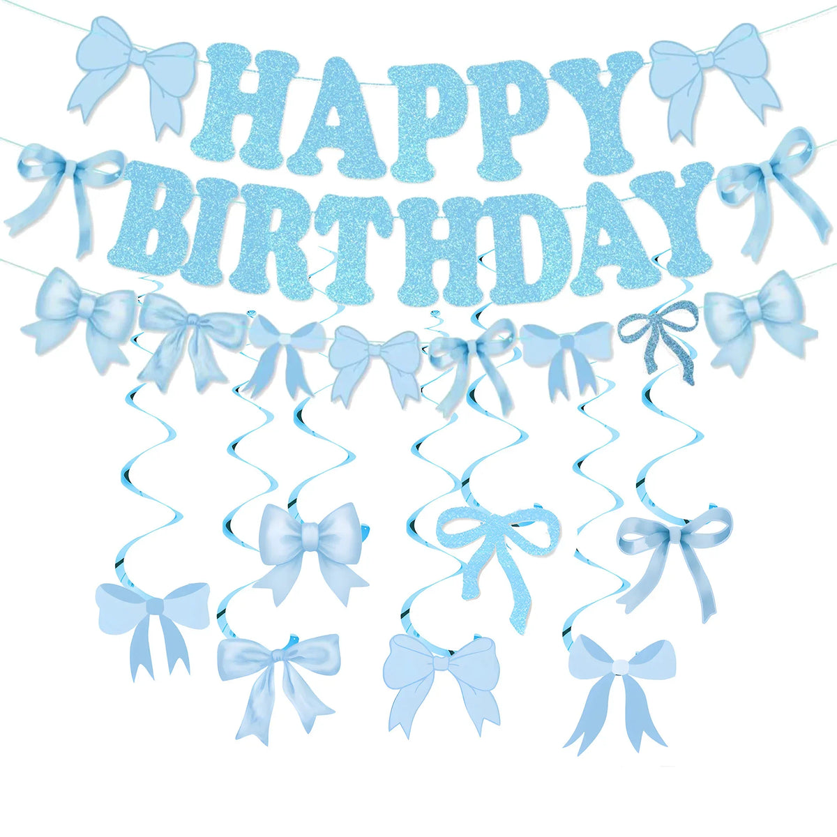 Bow Happy Birthday Banner & Flag Party Decoration Set Birthday Party Banner Qme Blue