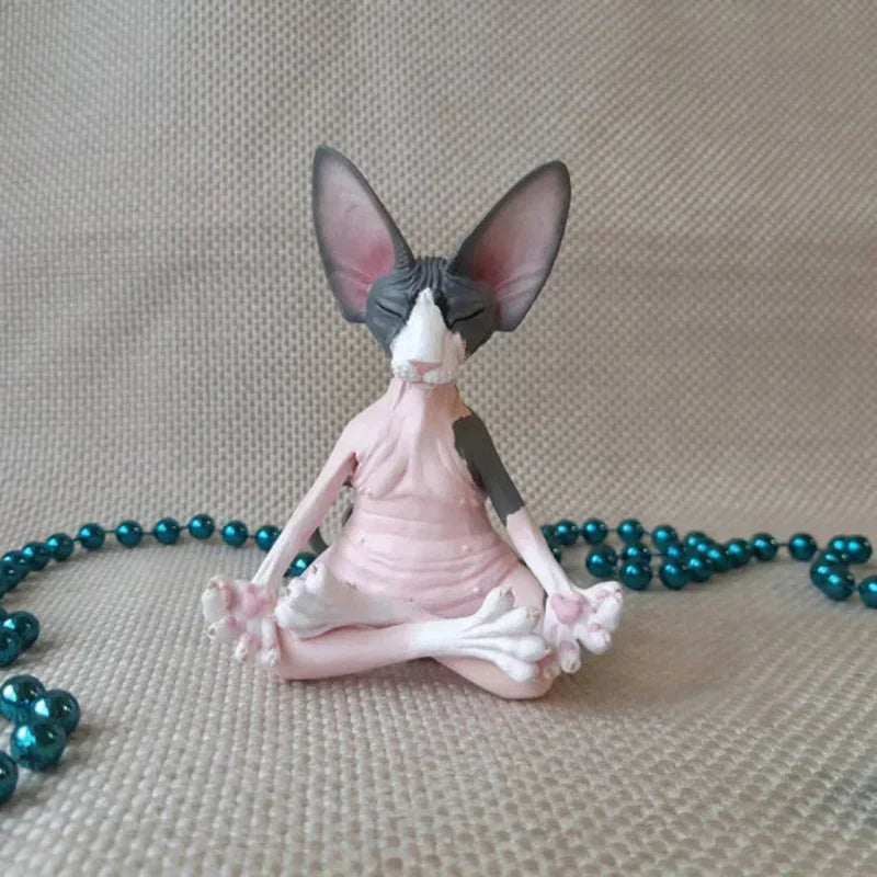Whimsical Buddha Cat Sphinx Figurine | Yoga Meditation Decor Decorative Figurine Qme