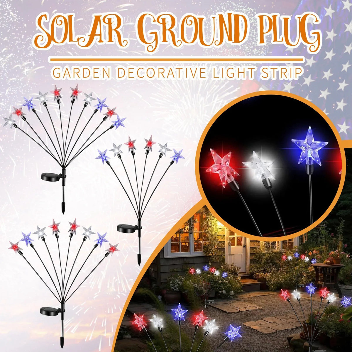 Solar Independence Day String Lights | Patio Garden Lawn Solar String Lights Qme