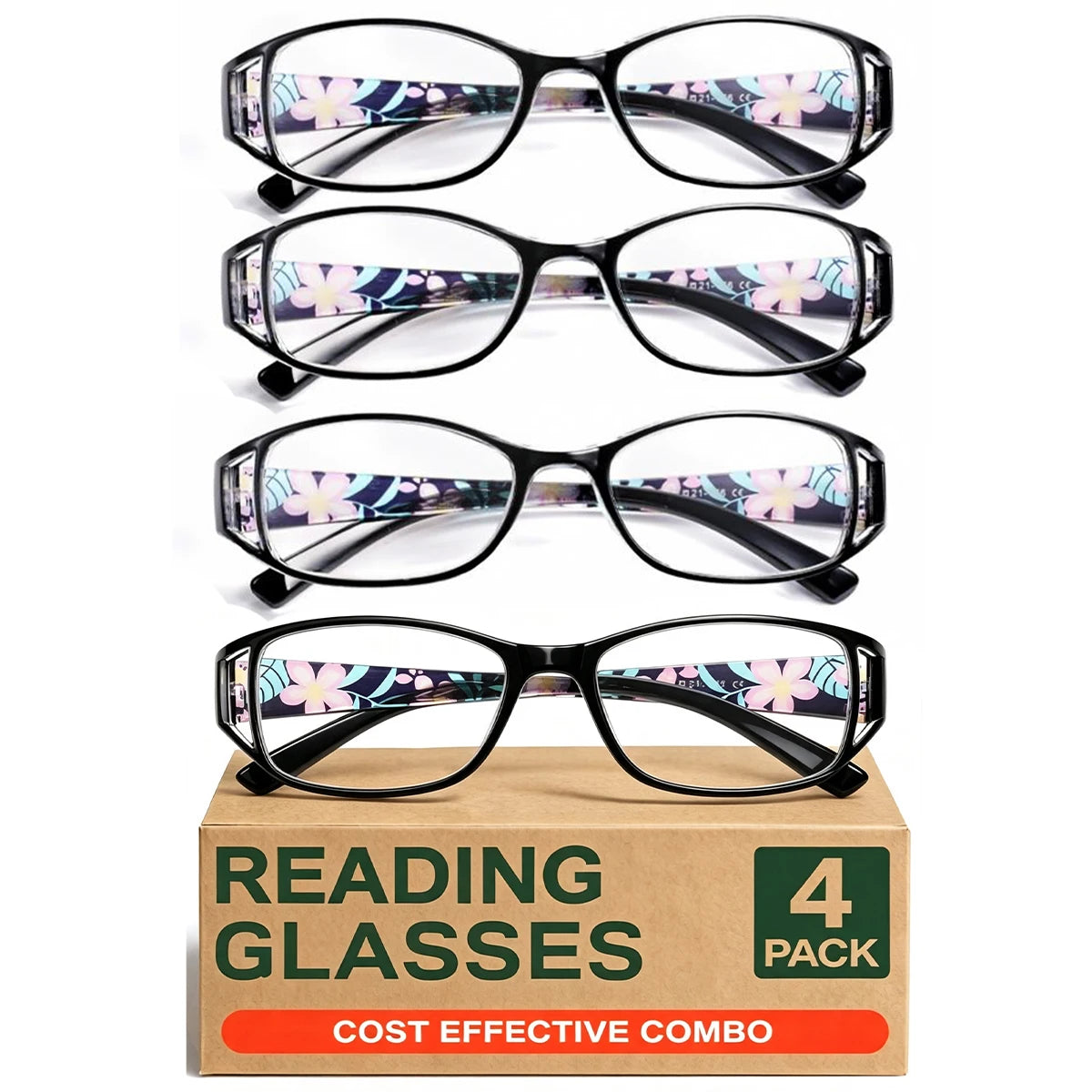 Women's Blue Light Blocking Reading Glasses UV Protection 4 Pack Reading Glasses Qst 4pcs-Black +100