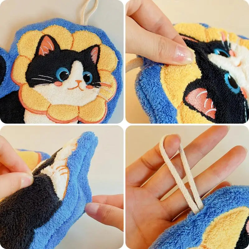 Kawaii Cat Hanging Hand Towel | Absorbent Kitchen & Bath Cloth Hanging Hand Towel Qme