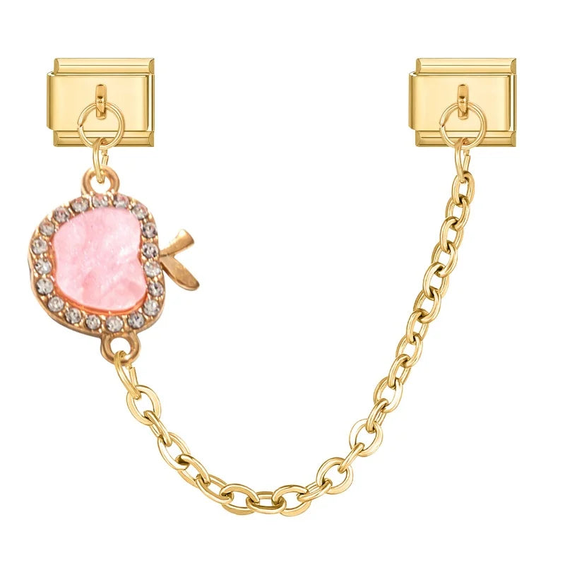 Zircon Fruit Italian Charm – Apple Strawberry Cherry, 9mm Italian Charm Link Qme Style 2