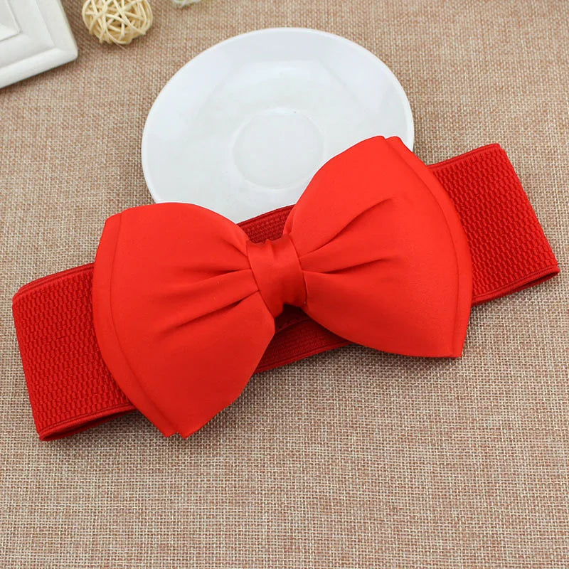 Women's Elastic Wide Bowknot Cummerbund Waist Belt Cummerbund Waist Belt Qst Red