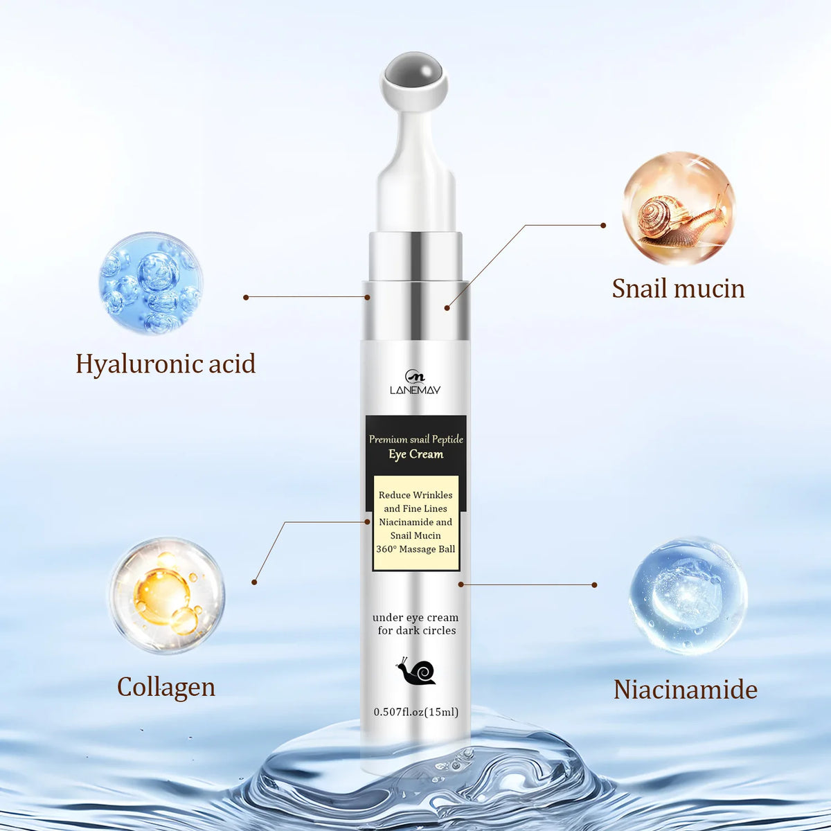 Snail Peptide Eye Cream with 360° Roller | Anti-Aging Brightening Eye Cream Qst
