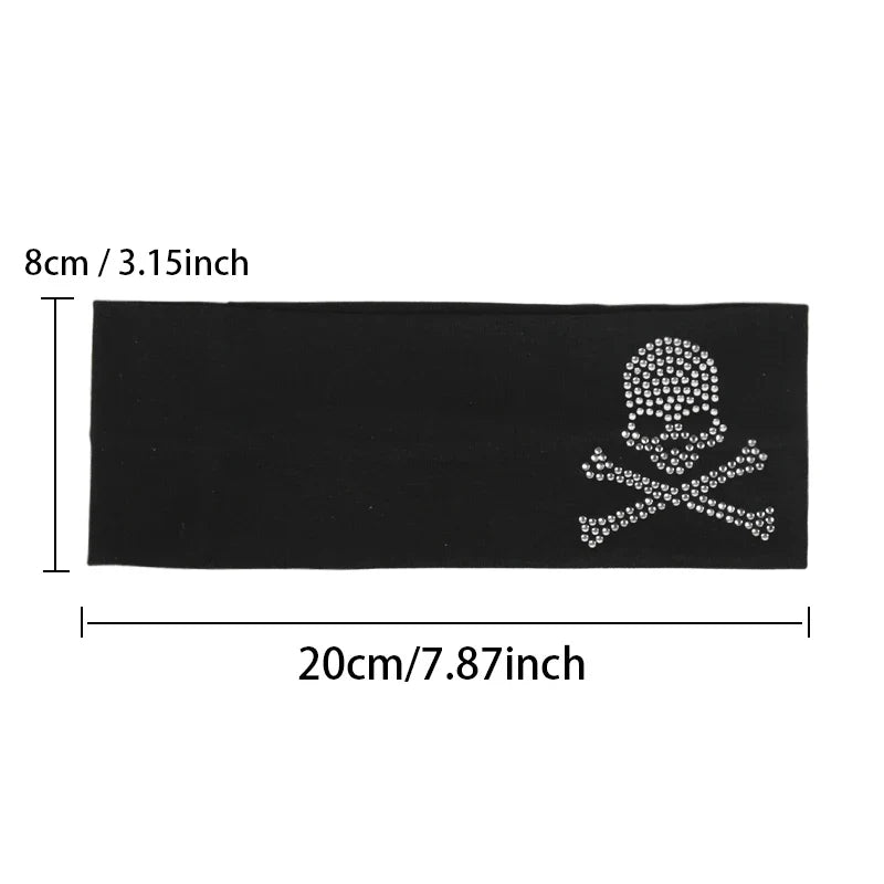 Women's Skull Rhinestone Elastic Headband – Y2K Cotton Hair Band Rhinestone Headband Qme