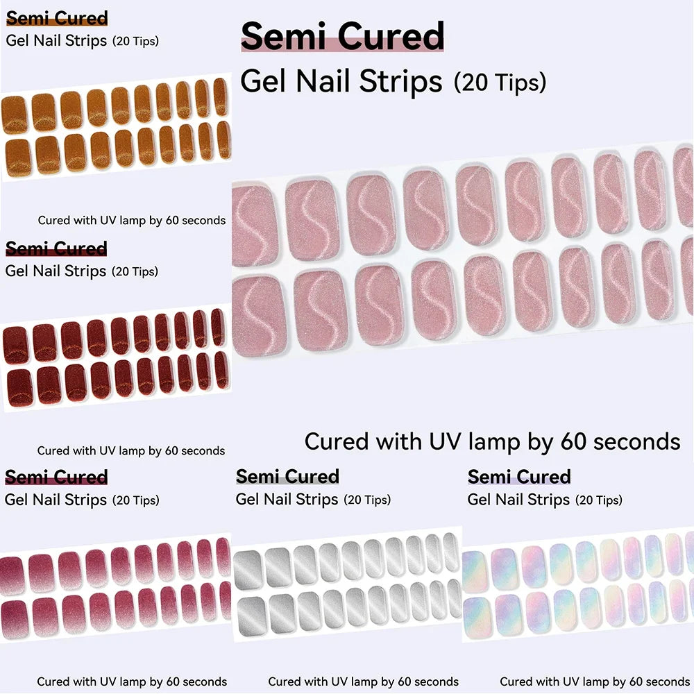 Sparkly Semi-Cured Gel Nail Wraps Full Cover Pink – 20 Tips Gel Nail Wraps Qme