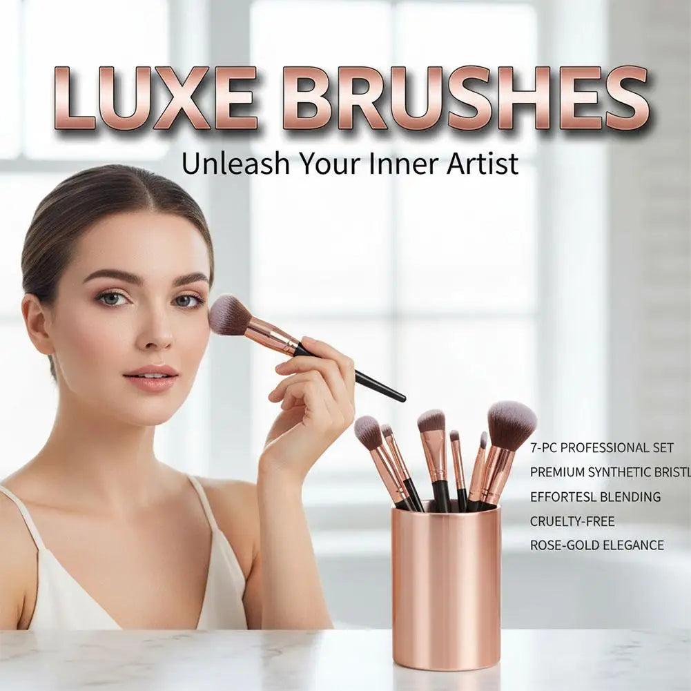 Qme 7-Piece Foundation & Powder Makeup Brush Set for Women Makeup Brush Set Qme