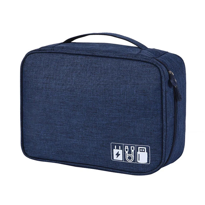 Waterproof Digital Cable Organizer Bag | Portable Storage Cable Organizer Bag Qme Navy 1Layer(24.5x10x18cm)