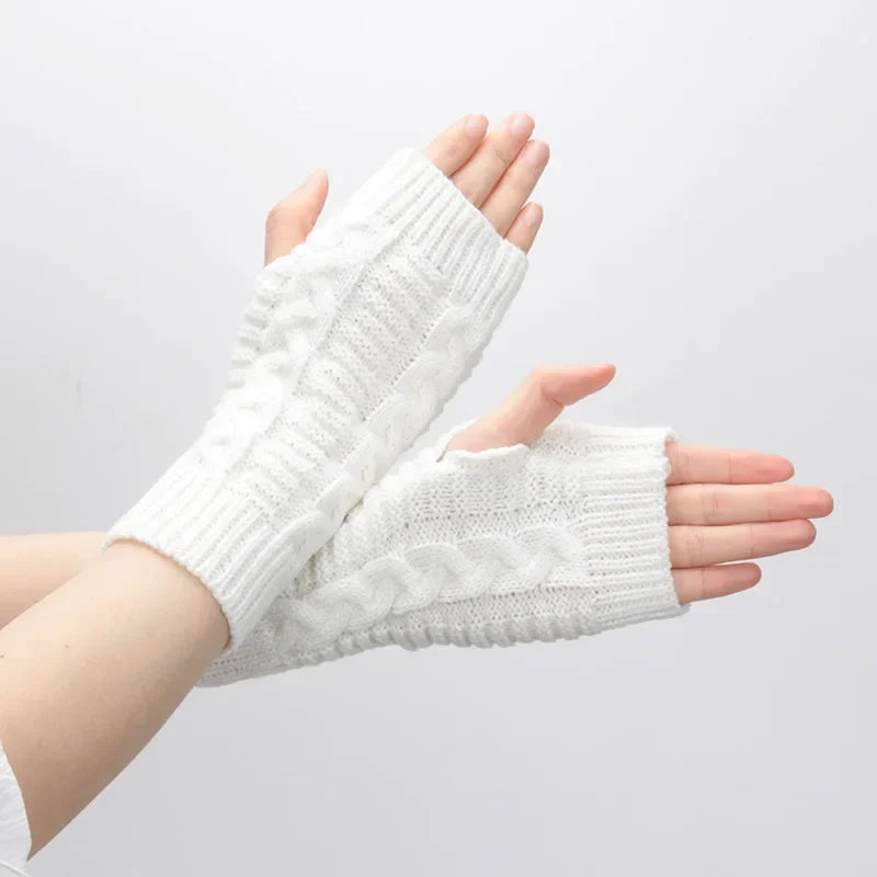 Women's Knitted Fingerless Gloves – Warm Soft Winter Half-Finger Mittens Fingerless Knit Gloves Qme A-2 Length -20cm