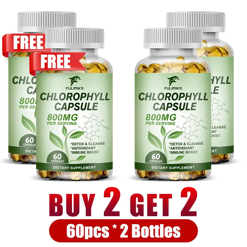 Pure Chlorophyll Capsules – Energy, Skin & Liver Support Herbal Supplement Qst 4 Bottles-60pcs