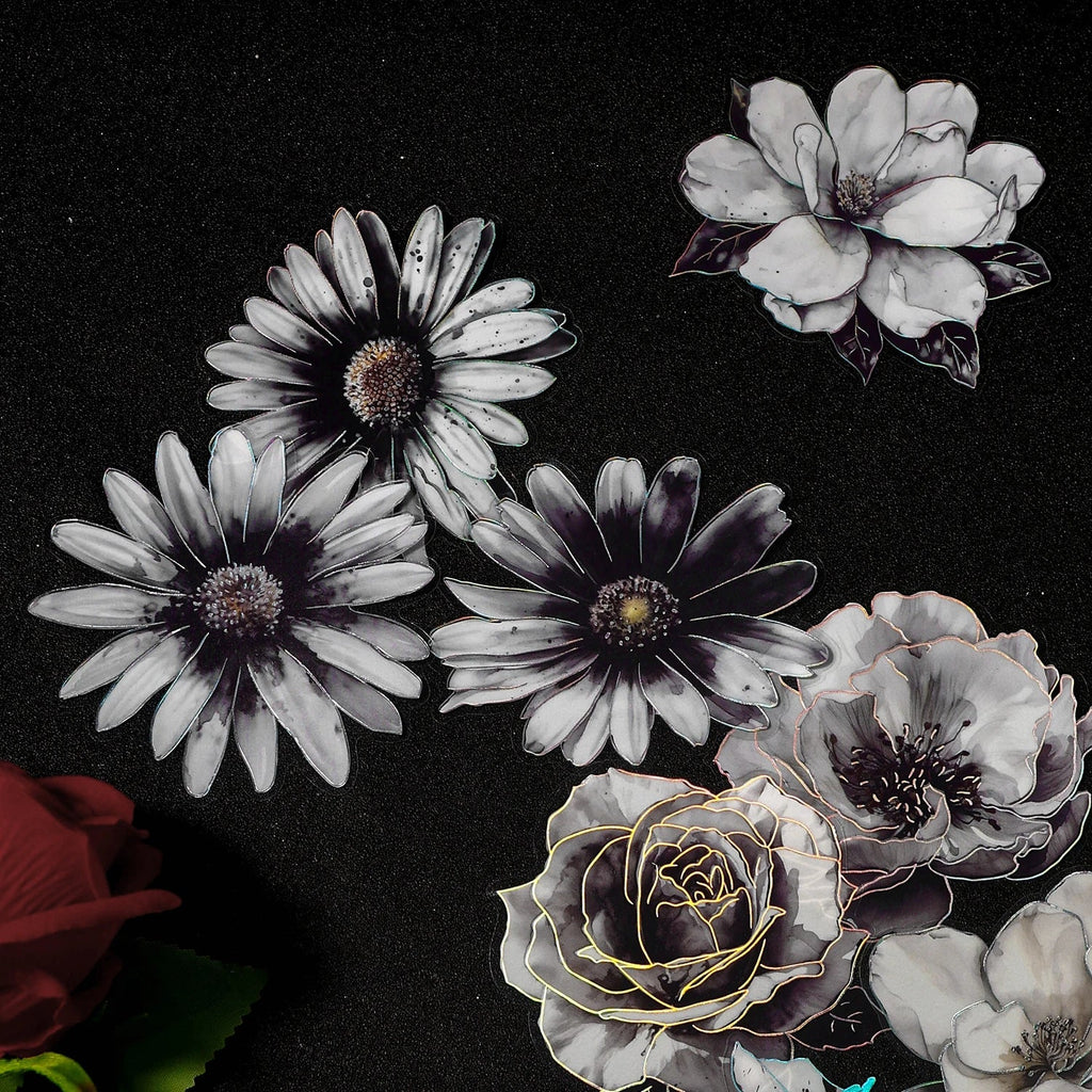 Ink Dyed Flowers PET Stickers – Scrapbooking & DIY Journaling Scrapbooking Stickers Qme