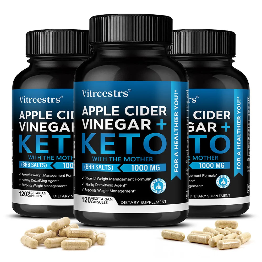 VITALXTRA Apple Cider Vinegar Keto Capsules | Non-GMO ACV Keto Supplement Qst 120 count-3 bottle
