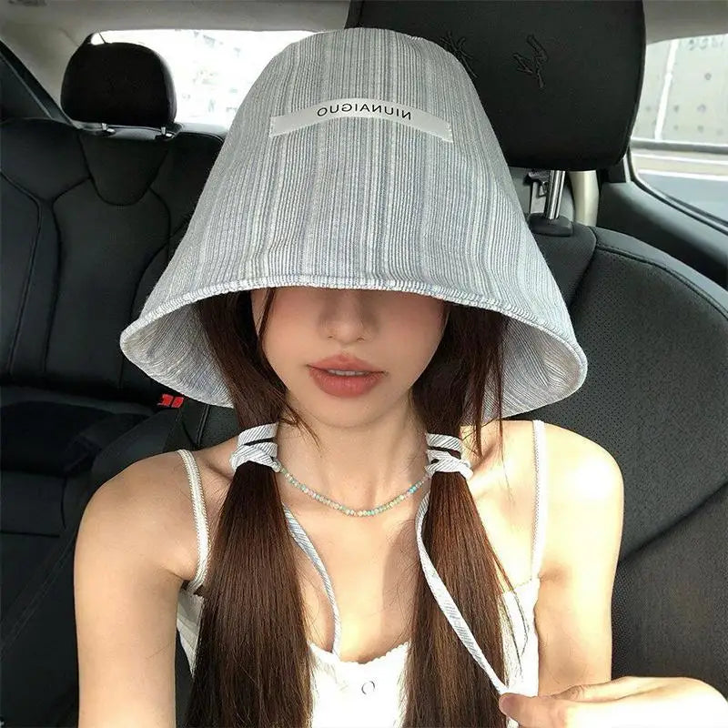 Women's Striped Bucket Hat – Wide Brim Japanese Sun Hat Women's Sun Hat Qst one size A