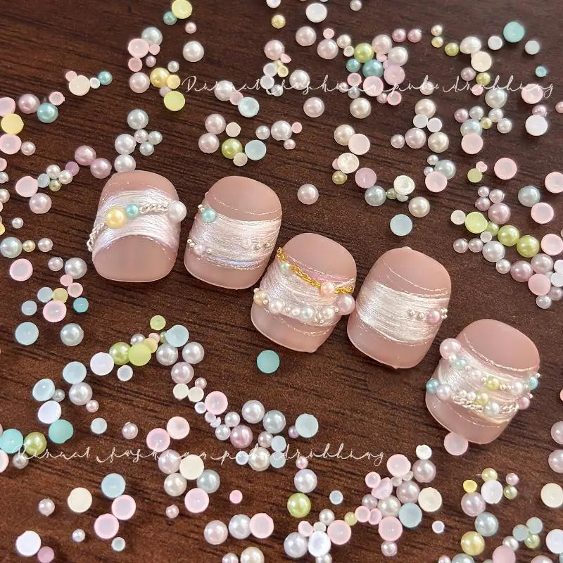 12-Grid Colorful Pearl Half-Round Beads for Nail Art & DIY Nail Art Beads Qme