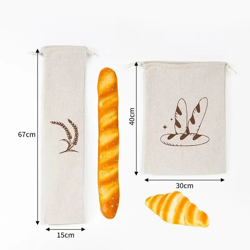 Reusable Linen Cotton Bread Bag Drawstring Baguette Storage Bread Storage Bag Qme