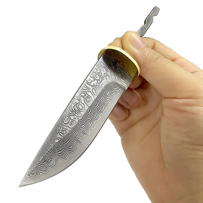 Damascus Steel Fixed Blade Knife Blank DIY Billet + Copper Sheet Knife Making Blank Qst