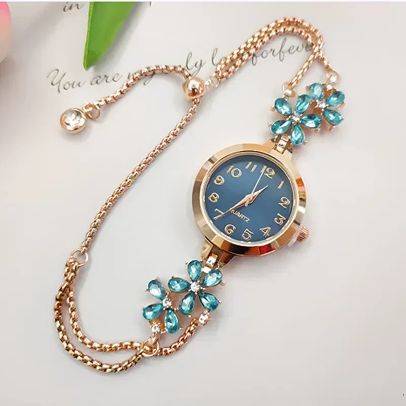 Women's Vintage Strass Quartz Bracelet Watch | Luxury Style Bracelet Watch Qme blue