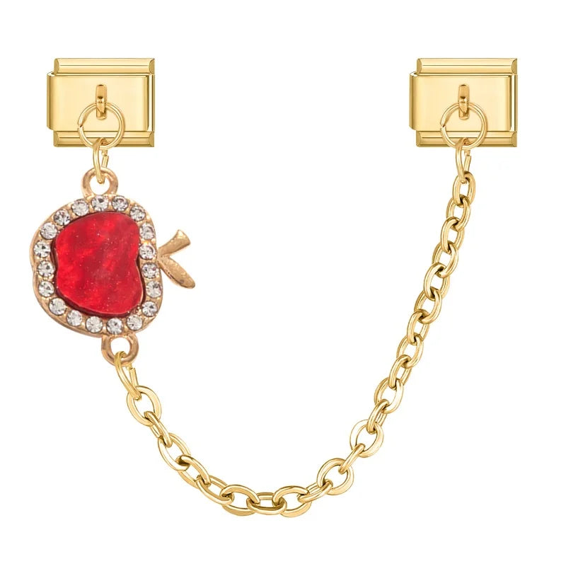 Zircon Fruit Italian Charm – Apple Strawberry Cherry, 9mm Italian Charm Link Qme Style 3
