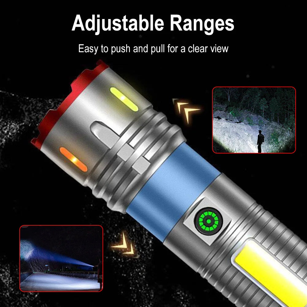 BORUiT Zoomable LED Flashlight Type-C Rechargeable, Side COB Light LED Flashlight Qst