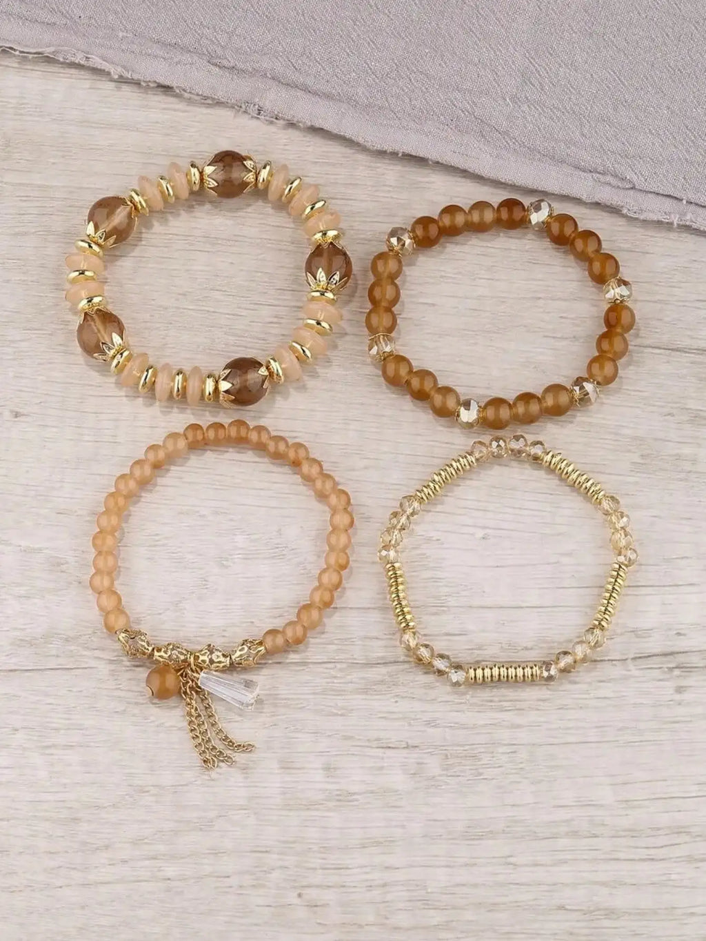 Crystal Bead Bracelet – Imitation Agate Pearl Tassel Chain Bead Bracelet Set Qme