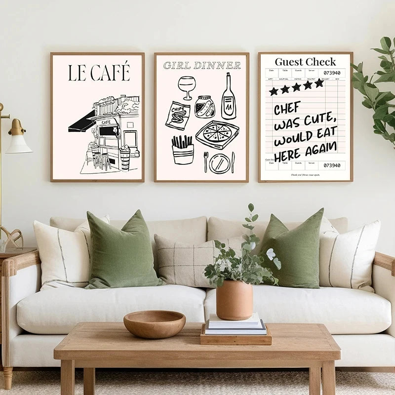 Retro Coffee Kitchen Canvas Wall Art – Mug & Croissant Poster Canvas Wall Art Qst