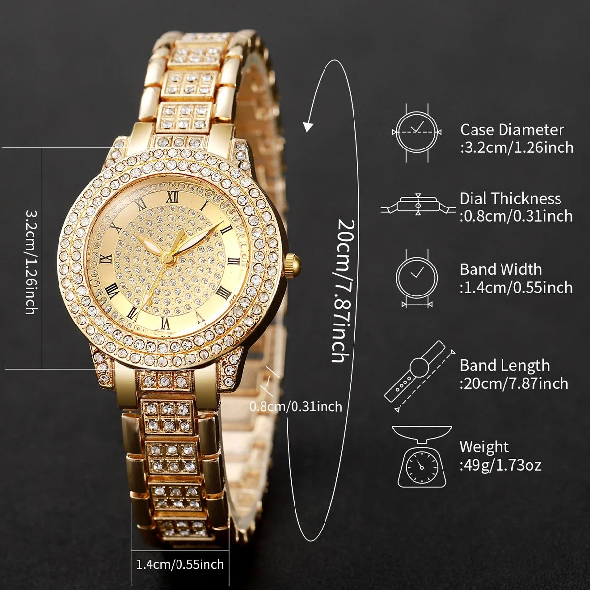 Women's Luxury Roma Dial Diamond Quartz Wristwatch Ladies Quartz Watch Qme