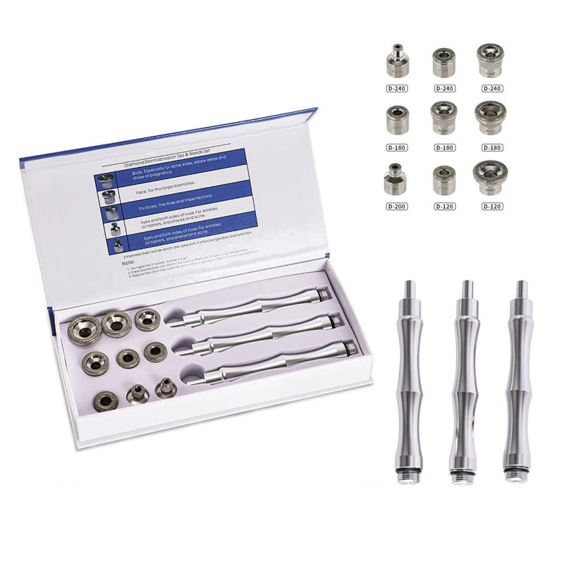Diamond Microdermabrasion Replacement Kit – 9 Tips & 3 Wands Microdermabrasion Accessory Kit Qst