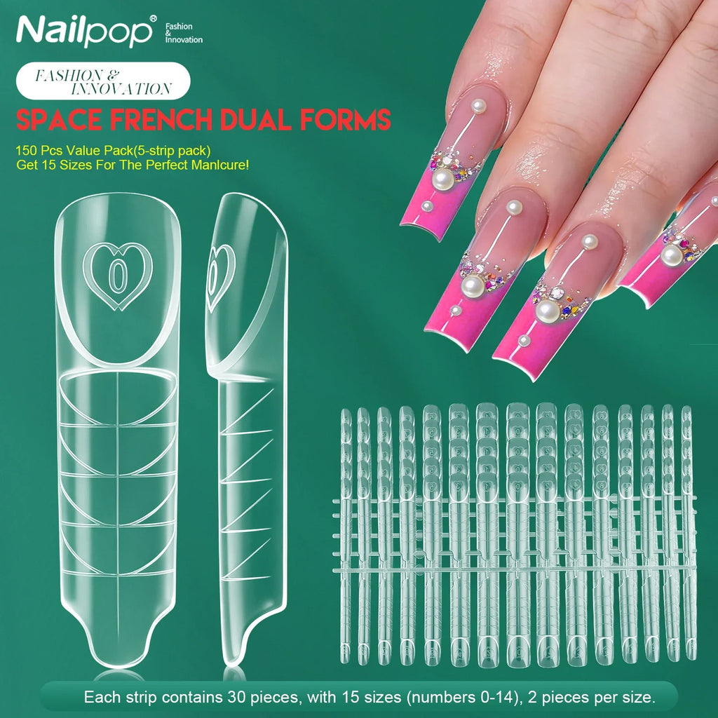 Nailpop French Dual Forms | 60pcs 15 Sizes Reusable Nail Tips Nail Extension Forms Qme