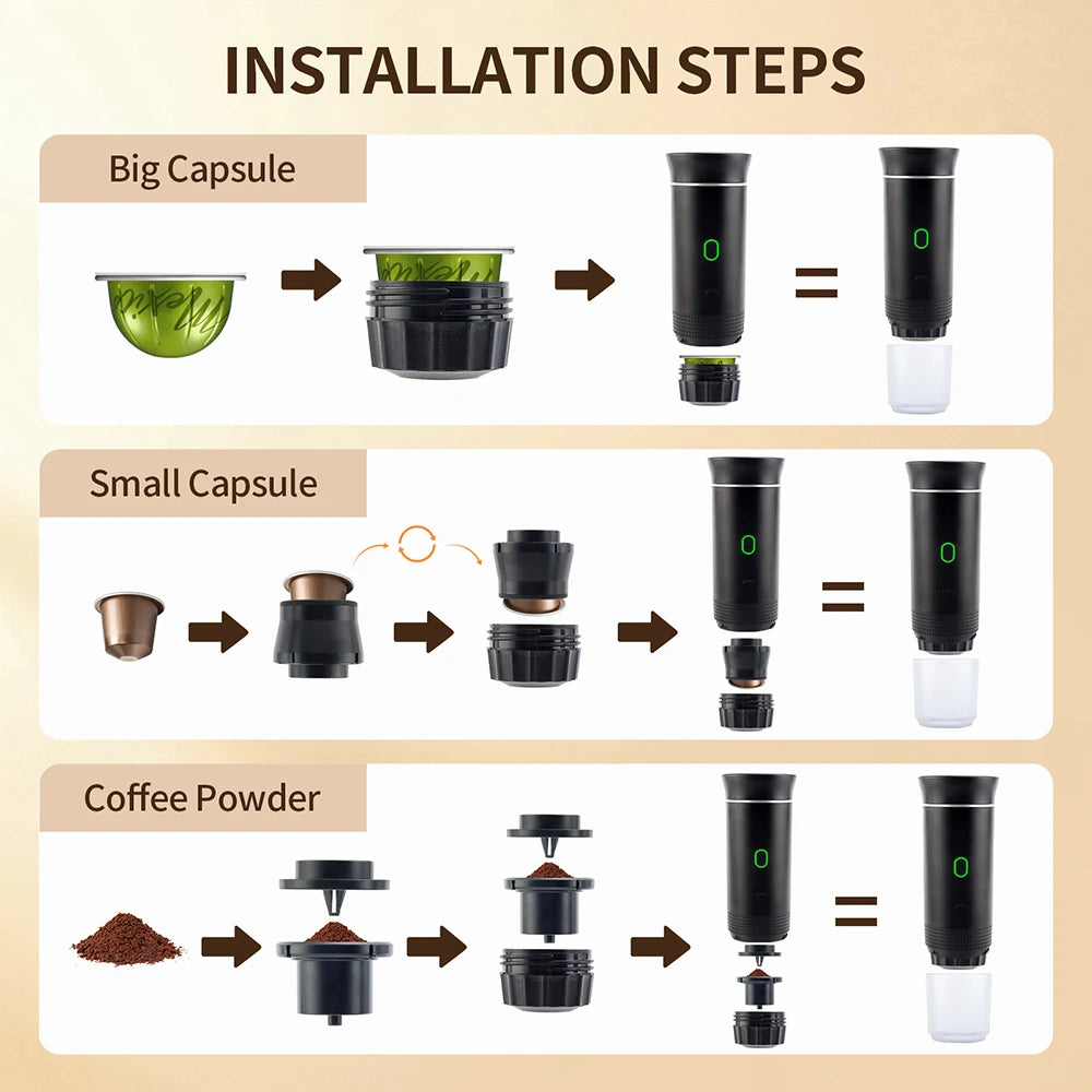 3-in-1 Wireless Portable Capsule Espresso Coffee Maker Portable Espresso Maker Qst