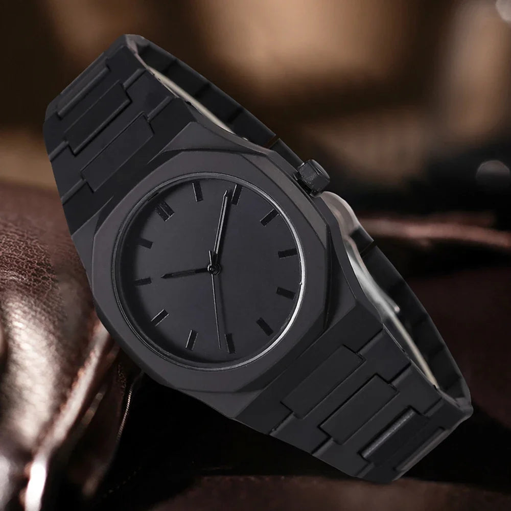 Men's Matte Octagonal Watch & Cuban Bracelet 4-Piece Set Watch & Bracelet Set Qme