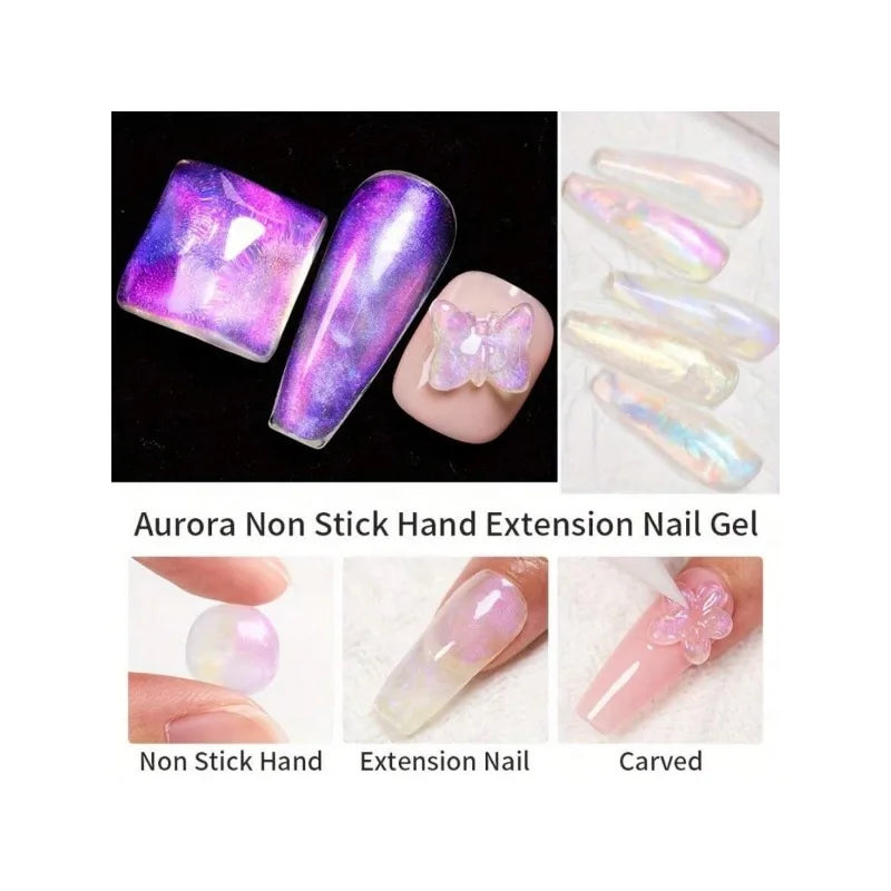Aurora Mermaid 3D Carving Builder Gel – Glitter Hard Non-Stick 3D Nail Builder Gel Qme