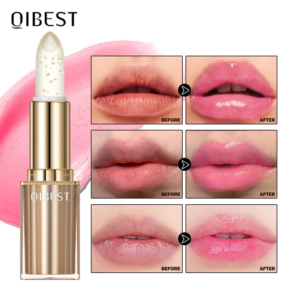 QIBEST Glitter Color-Changing Lip Balm – Long-Lasting Tint Tinted Lip Balm Qme gold foil lipstick