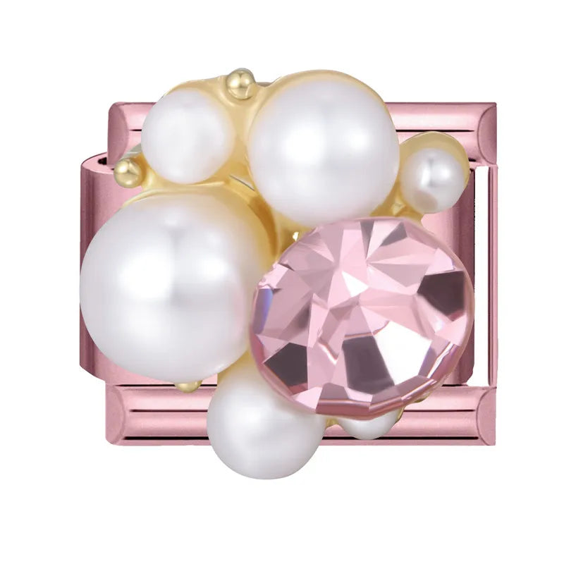 Zircon Flower Heart Bow Pink DIY Charm Bracelet | Stainless Steel