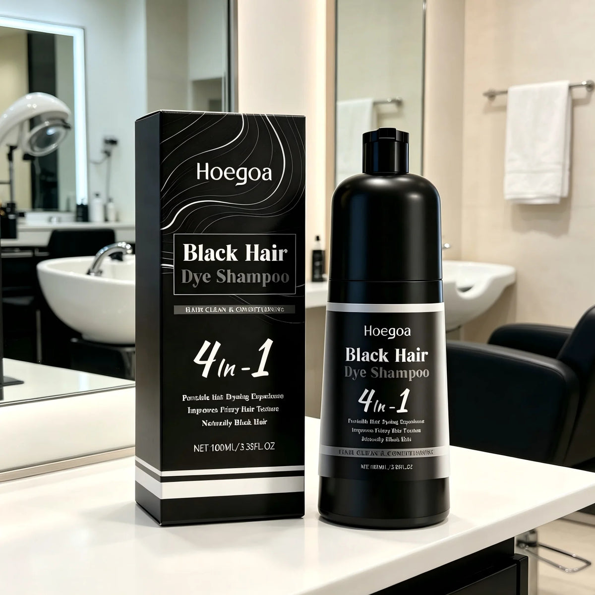 Hoegoa 4-in-1 Black Hair Coloring Shampoo – Herbal Formula Hair Coloring Shampoo Qst