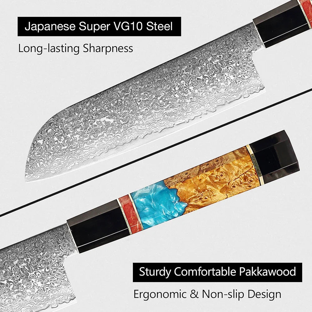 Damascus Steel Kitchen Knife Set – Santoku & Paring Knives Kitchen Knife Set Qst