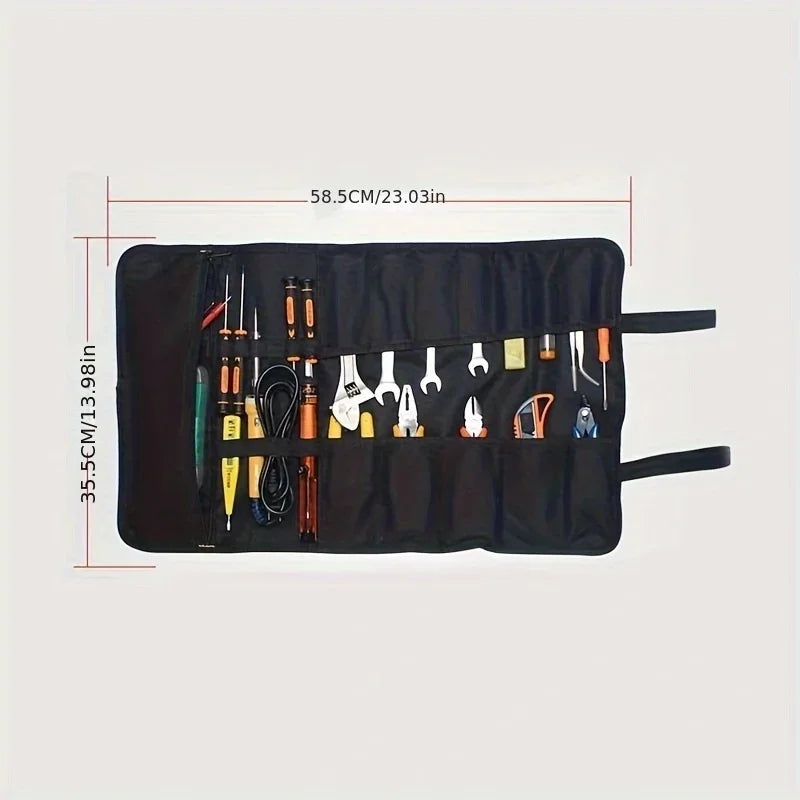 Roll-Up Tool Bag – 22-Pocket Wrench & Spanner Organizer Roll-Up Tool Bag Qme