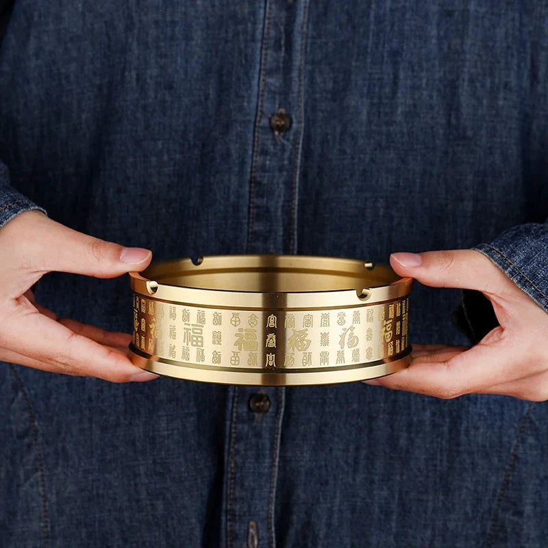 Round Brass Tabletop Ashtray – Portable Metal Holder Tabletop Ashtray Qme