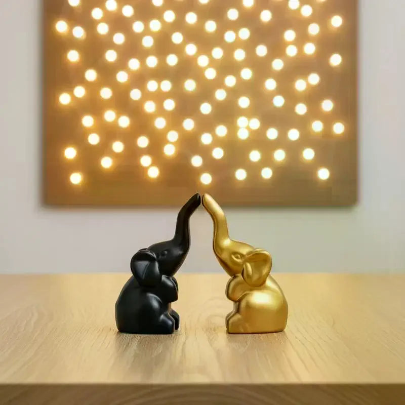 Mini Gold Elephant Figurine Pair | Alloy Home Decor Statue Decorative Figurine Qme