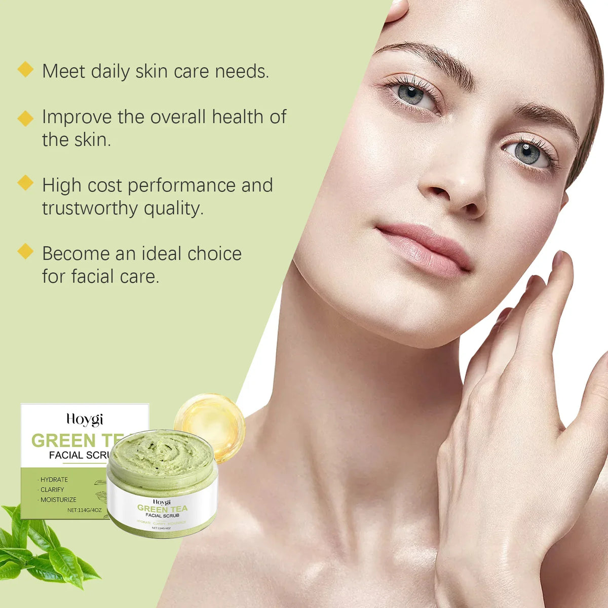 Green Tea Facial Scrub – Deep Pore Cleansing & Hydrating Facial Exfoliating Scrub Qme