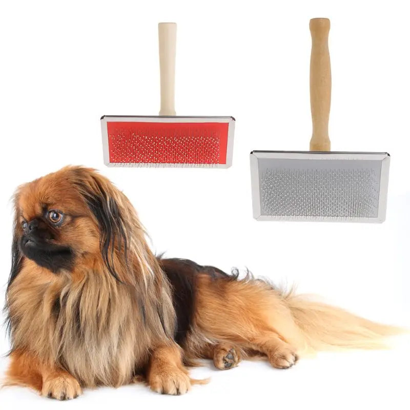 Dog Slicker Brush – Wooden Handle, Small & Large Dogs Dog Grooming Brush Qme