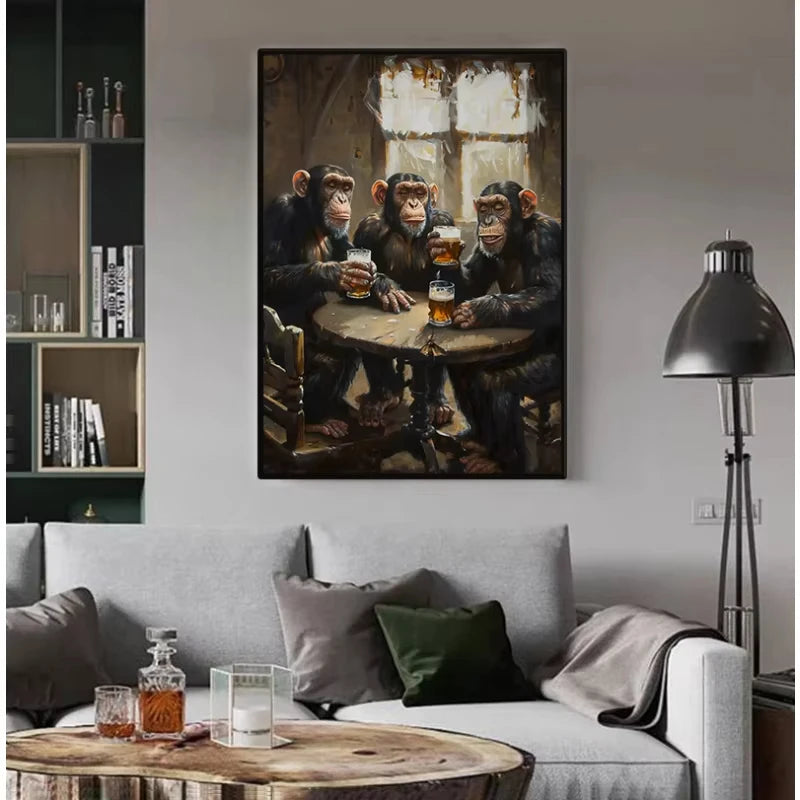 Retro Animals Tavern Beer Canvas Wall Art – Unframed Poster Canvas Wall Art Qst