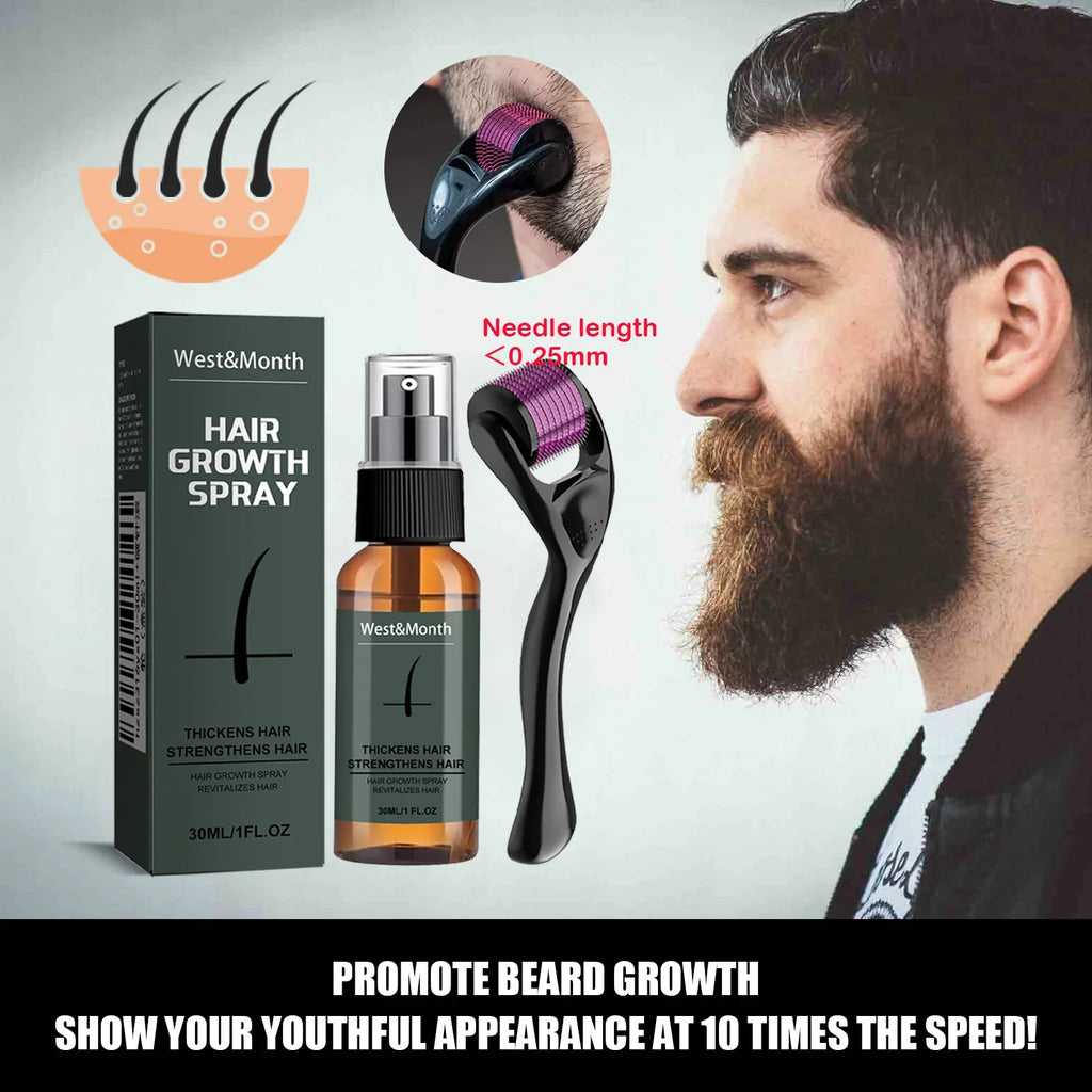 Men's Beard Spray & Micro Roller Moisturizing Thickening Kit Beard Care Kit Qme