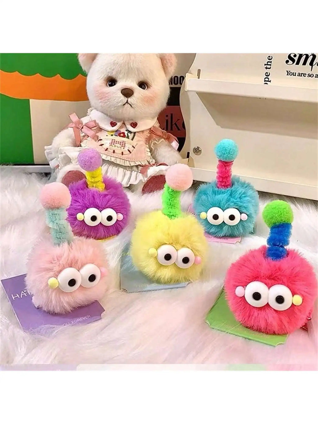 Women's Colorful Furry Pom-Pom Hair Clips – Cute Set of 7 Hair Clips Qme